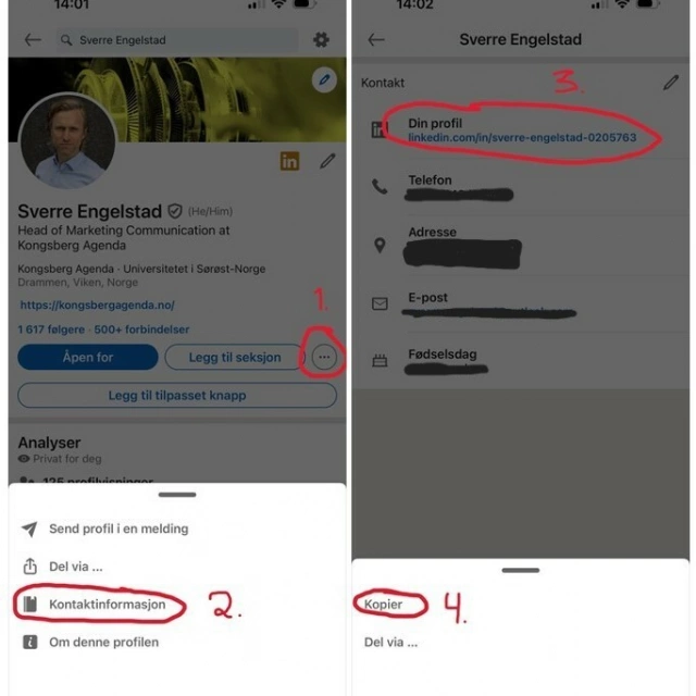 Kopiere lenken til din LinkedIn profil